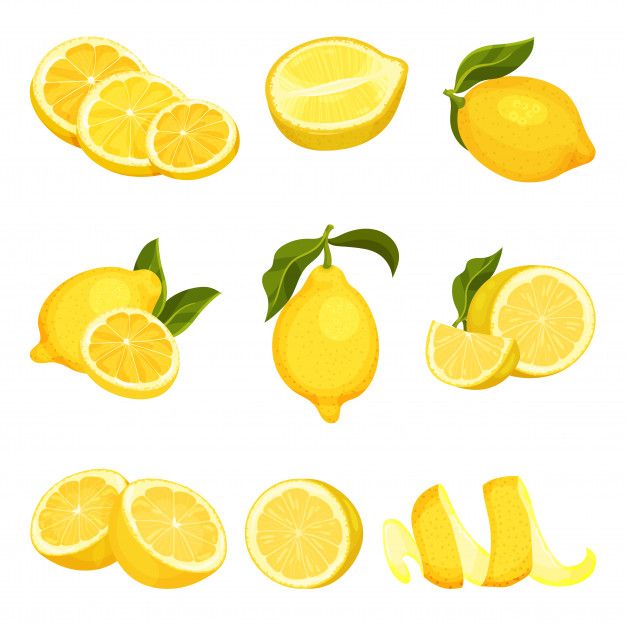 lemons with leaves and slices - food objects