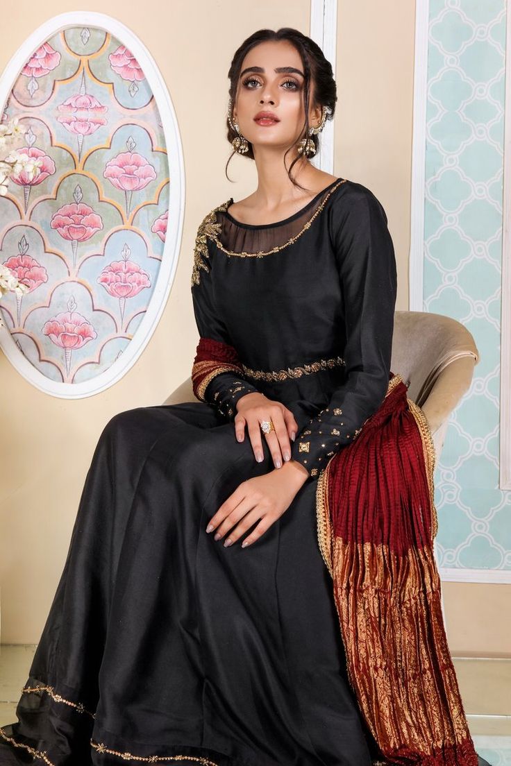 Arya | Pakistani Designer Outfit | Sarosh Salman Pakistani Gowns, Tilla Embroidery, Velvet Dress Designs, Designer Outfit, Crystals Beads, Pakistani Dress, Floor Length Gown, Pakistani Dress Design, Pakistani Designers