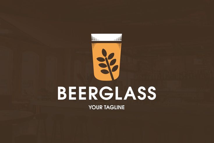 the logo for beer glass is shown on a dark brown background with white lettering that reads,'your tagline '