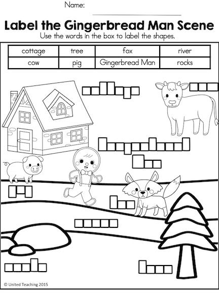 a printable worksheet for the gingerbread man scene with pictures and words