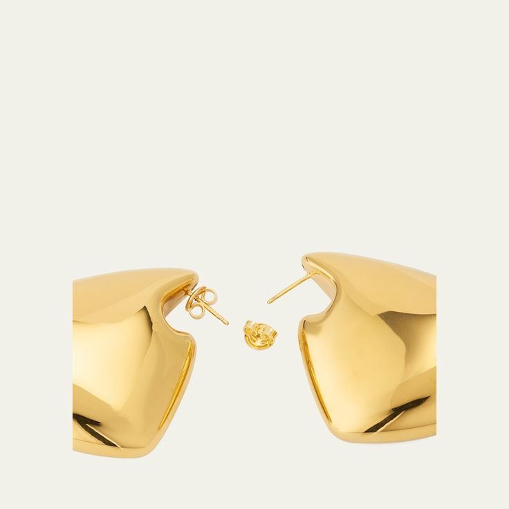 Bottega Veneta signature drop earrings Approx. 1.96"L x 1.18"W 18-karat gold-plated sterling silver For pierced ears Made in Italy Pierced Ears, Gold Plated Sterling Silver, Bottega Veneta, Ear Piercings, Tops Designs, Gold Plate, In Italy, Drop Earrings, Italy