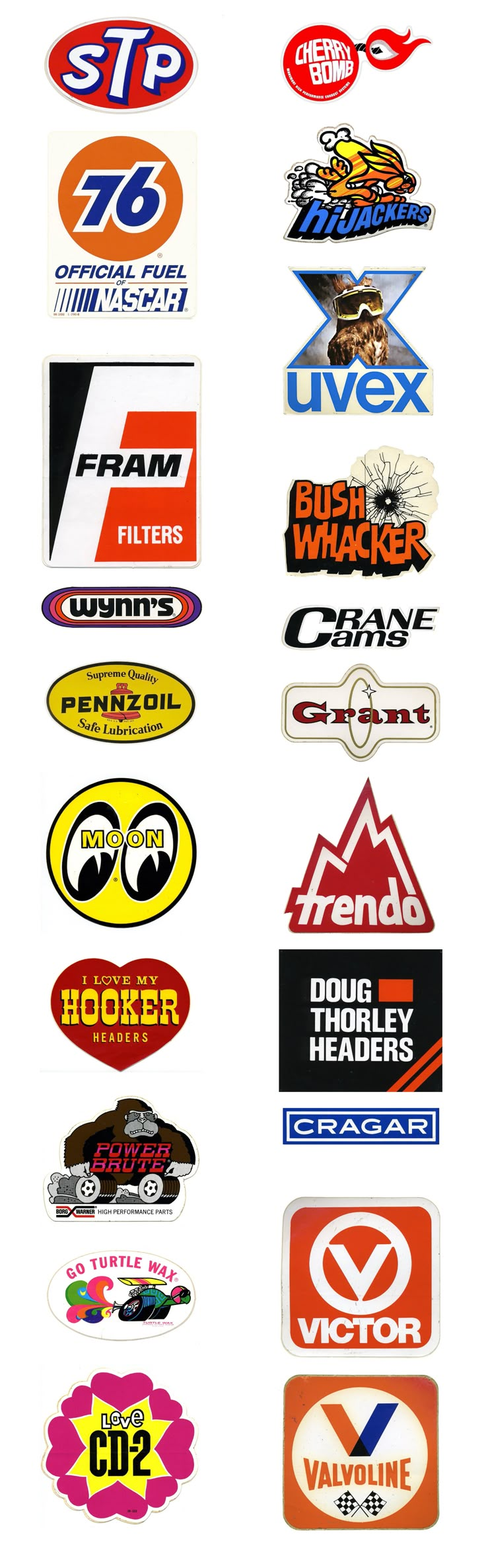 many different types of stickers are shown in this image, including the logo for various brands