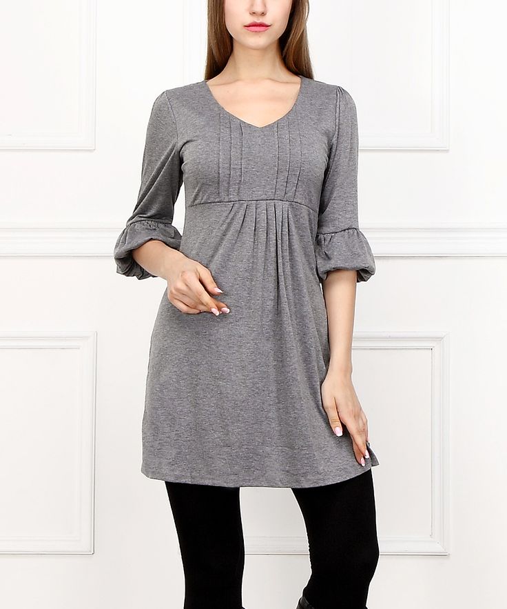 Reborn Collection Gray Bell-Sleeve Empire-Waist Dress | zulily Draping Fabric, Empire Waist Dress, Waist Dress, Dream Wardrobe, Empire Waist, Bell Sleeve, Home Page, Bell Sleeves, Tunic Tops