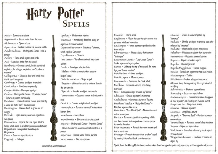 the harry potter spell bookmark