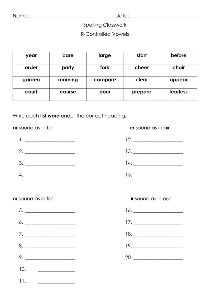 R Controlled Vowels Worksheet