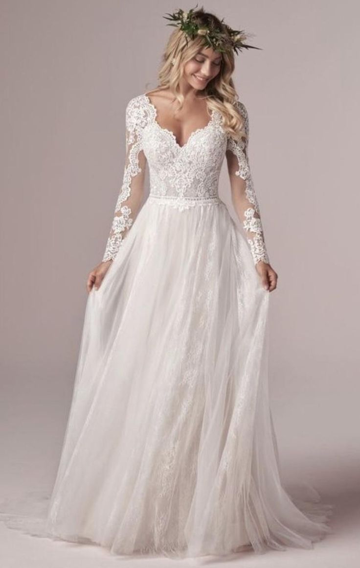 Lace Design Long Sleeve Floor Length Bridal Gown, Floor Length Wedding Dress in 2021 | Boho wedding dress lace, Wedding dress long sleeve, Wedding dresses