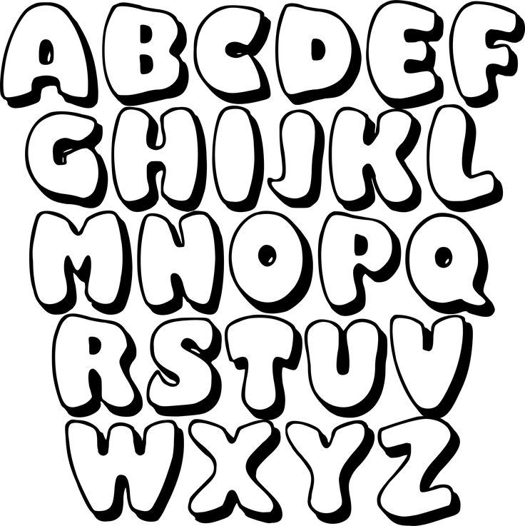 the alphabet is drawn in black and white, with letters that are outlined on it