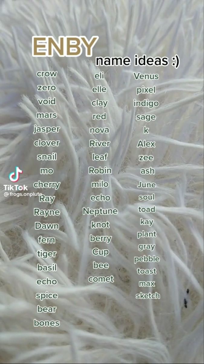 an image of the words enby in different languages on a white fur textured surface