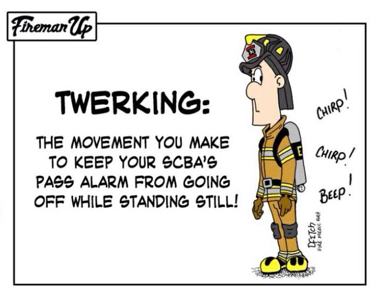 a cartoon drawing of a man wearing a fireman's uniform with the words twerking on it