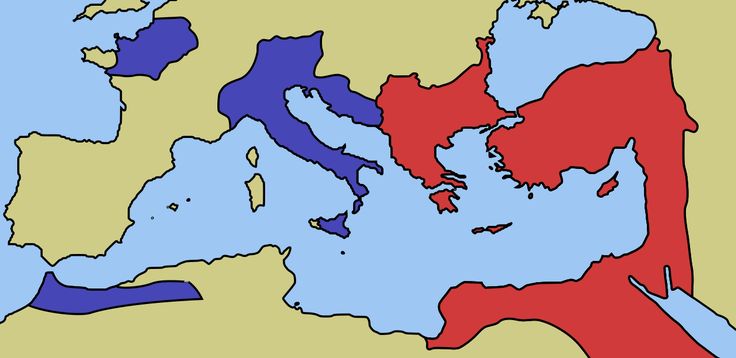 a map of the roman empire in red and blue