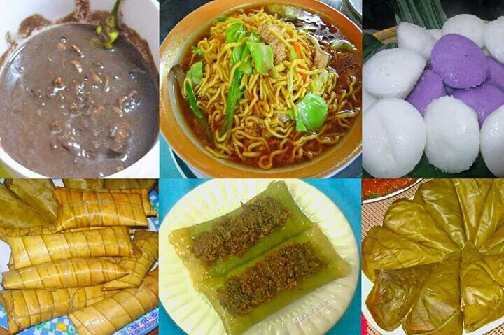 several pictures of different food items including rice, egg rolls and other foods on plates