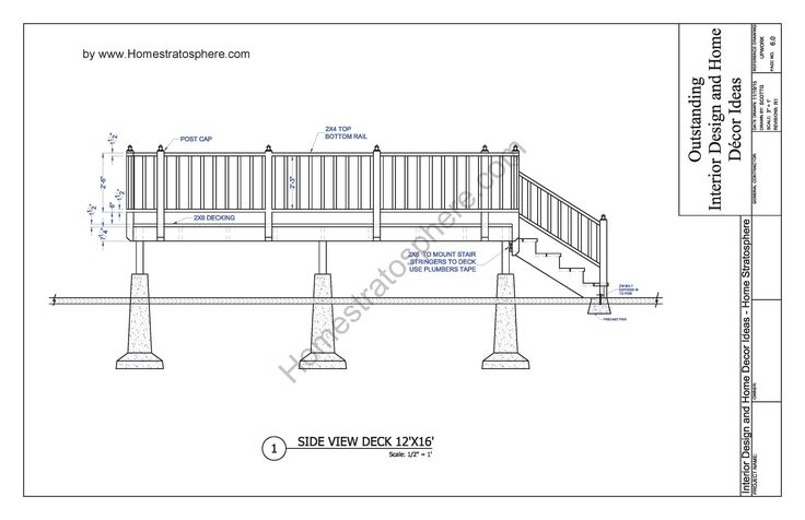 a drawing of a deck with columns and railings on each side, along with the measurements