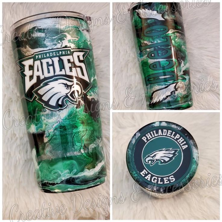 the philadelphia eagles tumbler cup has been painted green