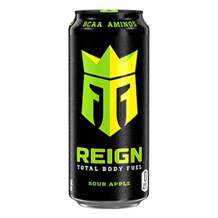 a can of beer with the word reign on it