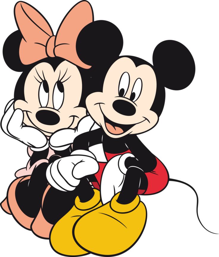 two mickey and minnie mouses hugging each other