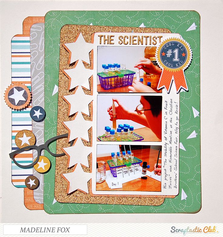 a scrapbook page with scissors and some crafting supplies on it's cover