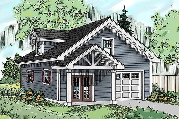 this is an artist's rendering of the front elevation of these garage plans for small homes