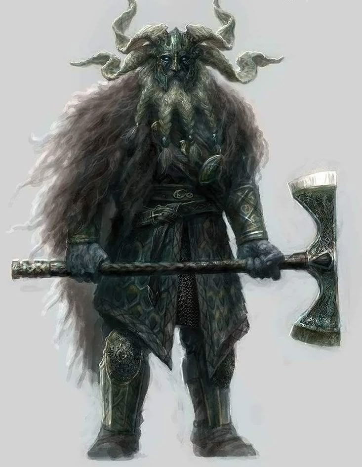 Jarl Storvald | The hanged Three Wiki | Fandom Half Giant Character Design, Storm Giant Art, Half Minotaur, Goat Warrior, Chris Rahn, Giant Warrior, Half Giant, Viking Gods, Storm Kings Thunder