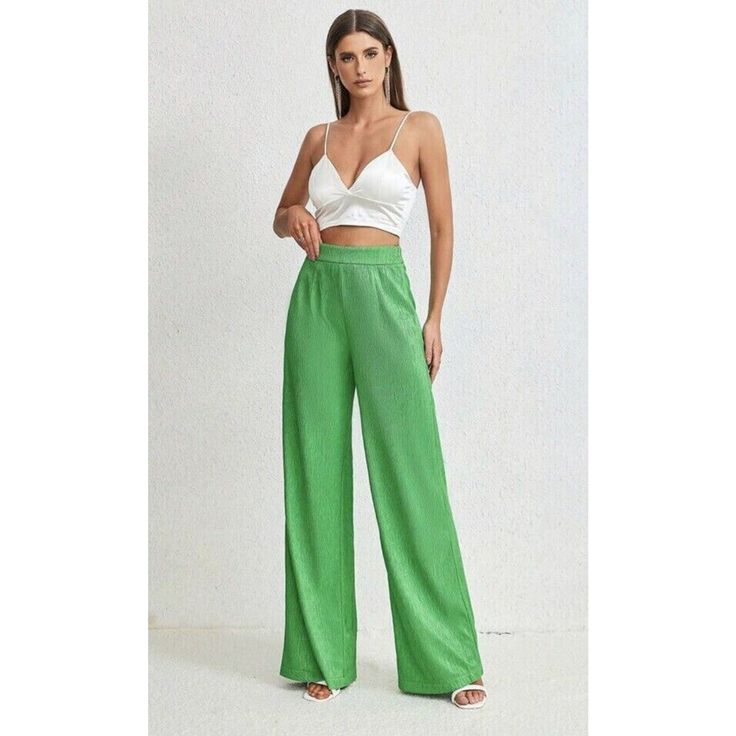 Bright Green Textured Solid Wide Leg Pants New M Casual Dressy Party Stretch Brand New Measurements In Pictures Payment Information I Accept Paypal. You May Also Use Your Visa, Mastercard, American Express, Or Discover Card Through Paypal When You Are Ready To Pay, Simply Click The "Pay Now" Button At The Top Of The Ebay Item Page To Submit A Secure Payment Through Checkout Shipping Information I Try My Best To Ship Out Same Day For Payments Cleared Before 5:00 Pm (Pacific Time), Otherwise Your High Waist Green Bottoms For Evening, Green Wide Leg Pants For Night Out In Summer, Green Wide Leg Pants For Evening, Wide Leg Pants For Date Night In Summer, Evening Green Trousers, Green Bottoms For Summer Evening Wear, Green Wide Leg Pants For Night Out In Spring, Summer Evening High-waisted Wide Leg Pants, Green Pants For Evening And Summer