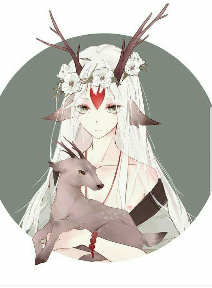 a woman with white hair holding a deer