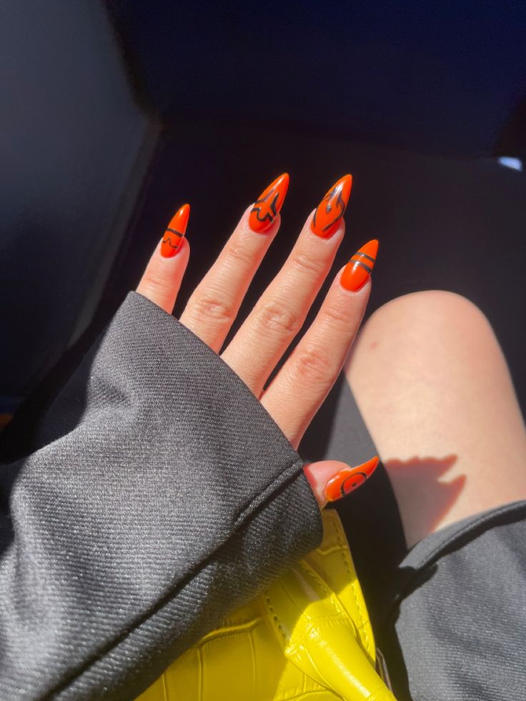 Jujustu Kaisen Nails - Yuji Itadori / Sukuna #nails #acrylic #jujutsukaisen #nailart #nailsofinstagram #aesthetic Sukuna Nails, Yuji Itadori Sukuna, Sukuna Anime, Anime Nail, Orange Acrylic Nails, Nails Pretty, Anime Nails, Shoe Nails, Stiletto Nails Designs