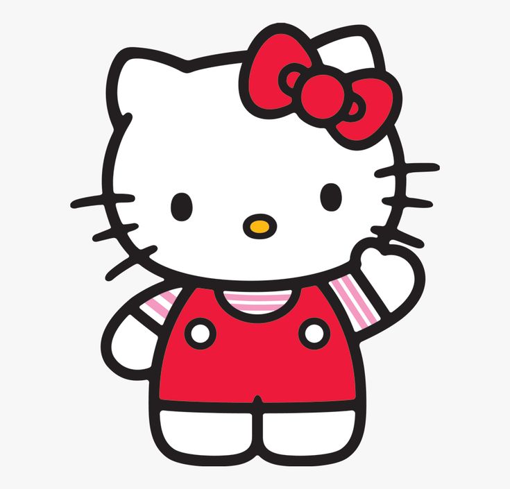 a hello kitty cartoon character with a red dress and bow on it's head