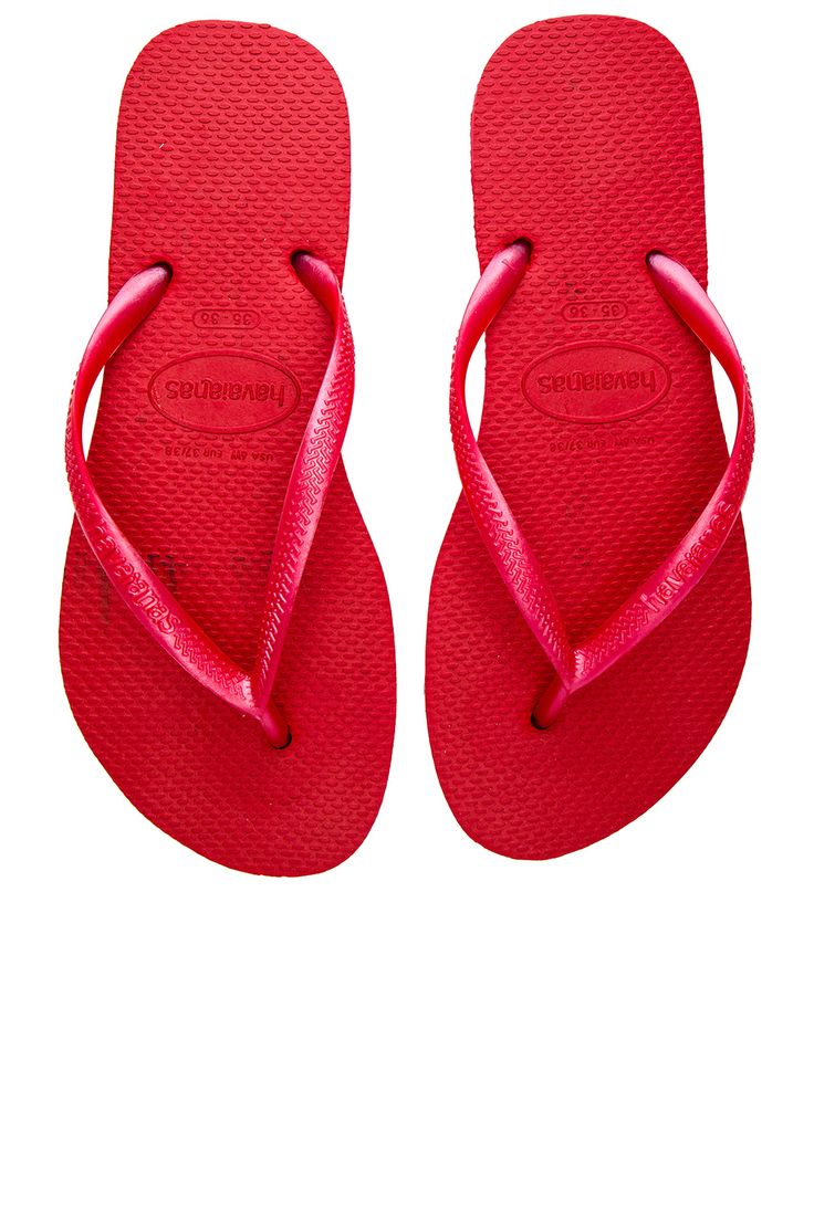 Havaianas Slim Flip Flop in Red | REVOLVE Flip Flops Havaianas, Beach Footwear, Red Flip Flops, Flip Flops Beach, Rubber Flip Flops, Havaianas Flip Flops, Sandals Beach, Rubber Sandals, Beach Flip Flops