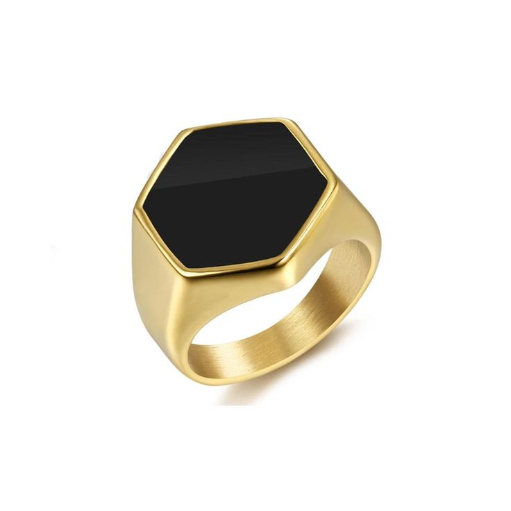 HEXAGON SIGNET RING by SEVEN50 Onyx Ring Men, Onyx Signet Ring, Mens Stainless Steel Rings, Black Stone Ring, Physical Strength, Personal Energy, Biker Jewelry, Head Ring, Ring Men