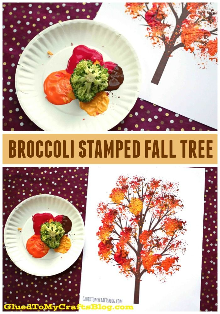 Broccoli Stamped Fall Tree – Kid Craft | October crafts, Autumn trees ...