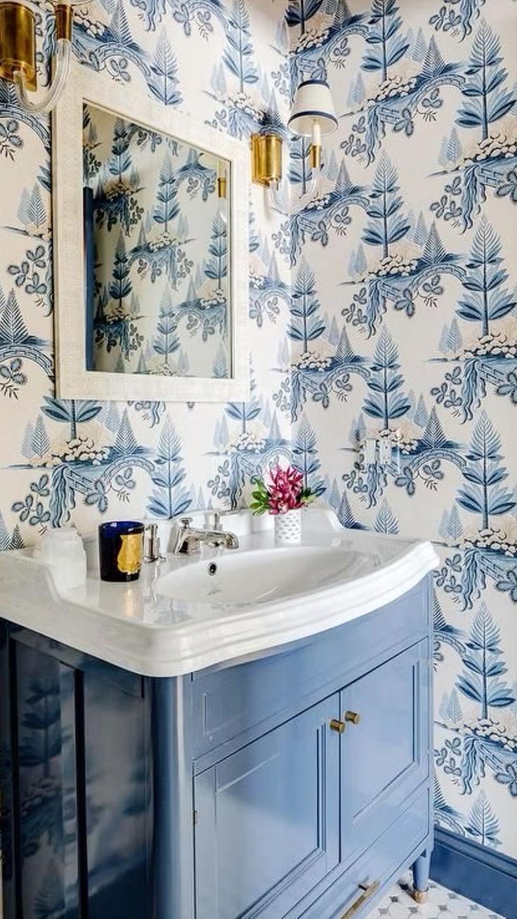 Bathroom wallpapers, blue bathroom decor interior design inspiration ...