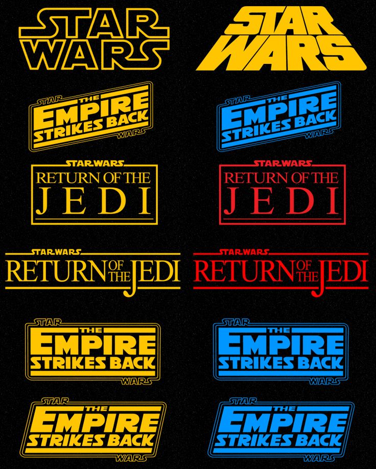 the star wars logo is shown in different colors and styles, including red, yellow, blue