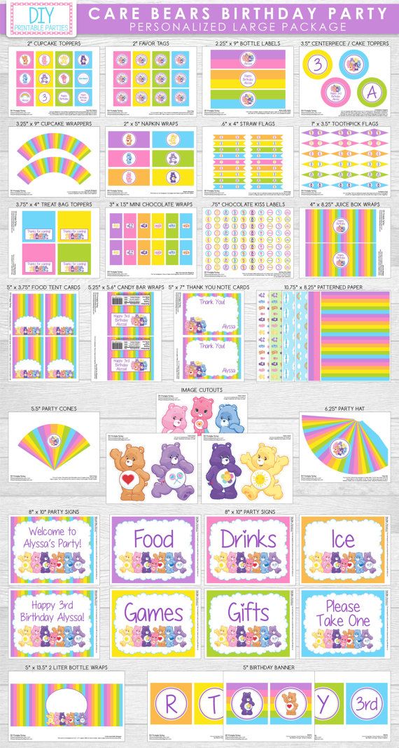 the care bears birthday party printables are available for all ages and abilities to use