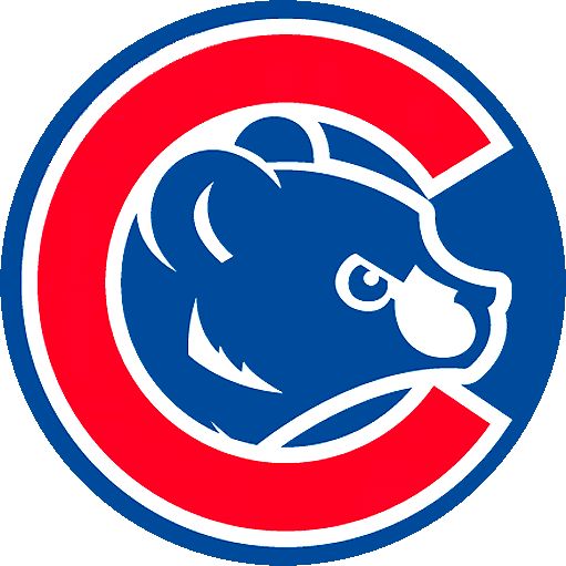 the chicago cubs logo in red, white and blue with a bear's head