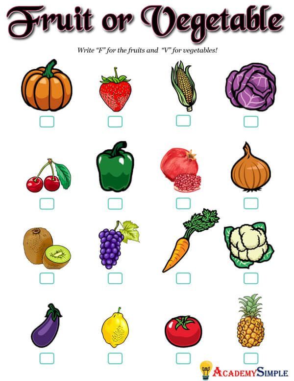 Fruit or Vegetable Activity Worksheet | Test for kids, Fruits and ...