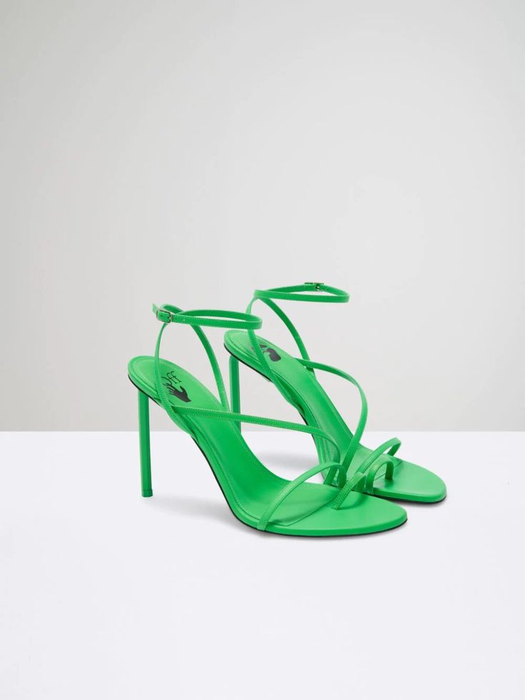 NAPPA HIGH ALLEN MULTI SANDAL - Off-White™ Official Site Green Heels, Cozy Socks, Leather Bow, Leather Bows, Green Leather, Nappa Leather, Seat Belt, Strappy Sandals, Stiletto Heel