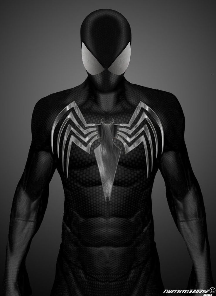 the spider - man costume is shown in black and white