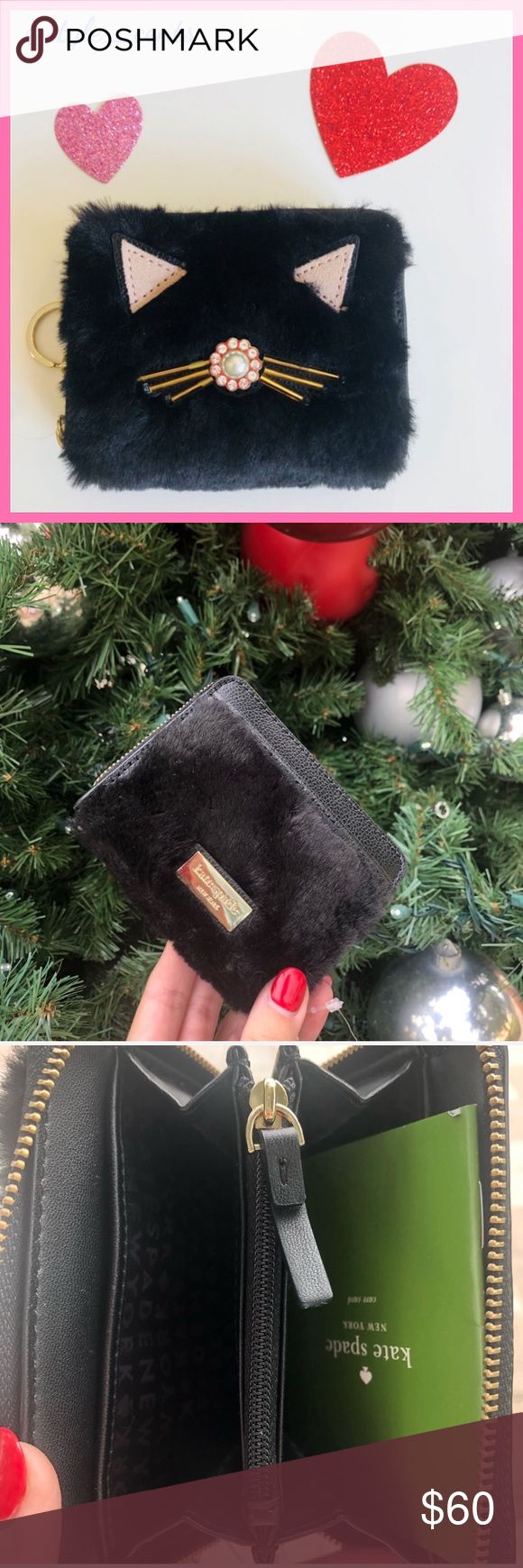 ❣️NWT Kate Spade Faux Fur Cat Wallet❣️ Enjoy this adorable brand new fluffy cat Full Zip Mini Wallet! It features a faux fur exterior, key chain, exterior pocket, and interior zip pocket with card slots. Measurements available upon request. Please let me know if you have any questions. ☺️ kate spade Bags Wallets Cat Wallet, Fluffy Cat, Mini Wallet, Kate Spade Bag, Kate Spade Bags, Key Chain, Pink Black, Card Slots, Zip Pockets