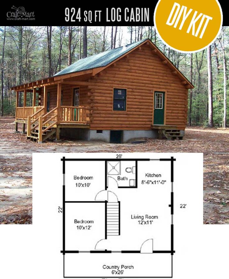 a log cabin with the floor plan and measurements