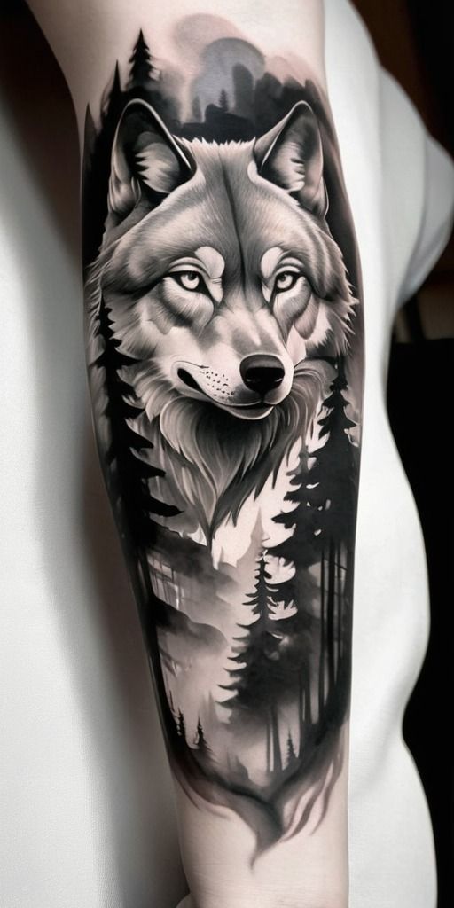 WOLF FOREST TATTOO DESIGN in 2024 | Cool tattoo drawings, Wolf face ...