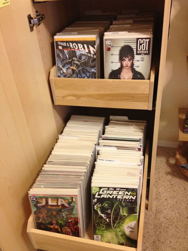 the shelves are filled with magazines and cds