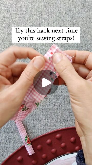 someone is sewing on some fabric with their hands and the words try this hack next time you're sewing strips