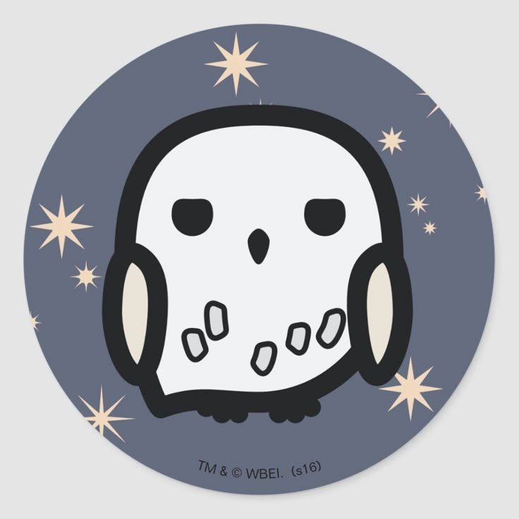 an owl sticker with stars around it