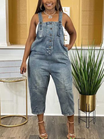 Casual Non-stretch Light Wash Denim Jumpsuit, Dark Wash Non-stretch Denim Jumpsuit, Non-stretch Dark Wash Denim Jumpsuit, Casual Dark Wash Mid-rise Denim Jumpsuit, Casual Mid-rise Dark Wash Denim Jumpsuit, Casual Non-stretch Medium Wash Denim Jumpsuit, Relaxed Fit Denim Blue Denim Top, Relaxed Fit Denim Top In Denim Blue, Medium Wash Straight Leg Denim Jumpsuit With Pockets