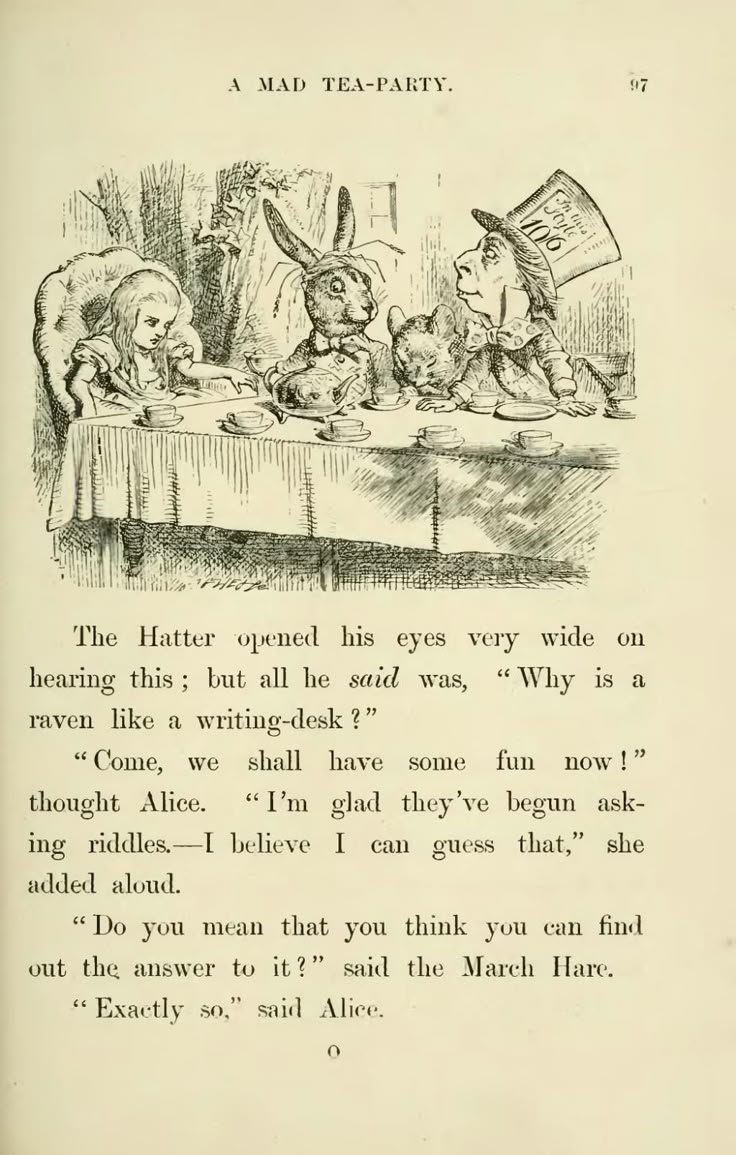 the mad tea party is depicted in an old book