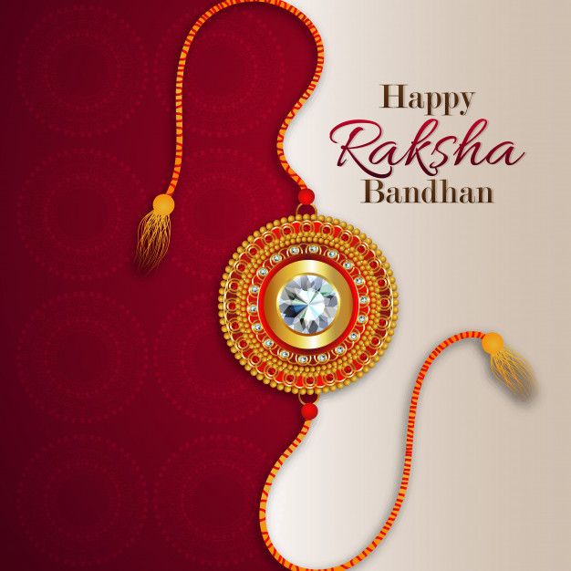 happy rakha bandhan with golden pendant and tassel on red background