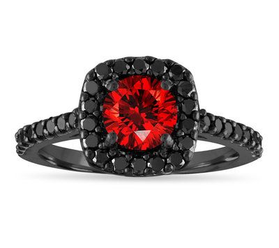 a black and red diamond ring set in 18k white gold with 0 25 carat total weight