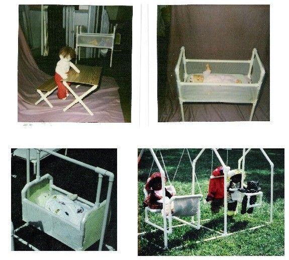 four different pictures of children's furniture including a crib, sink and bed