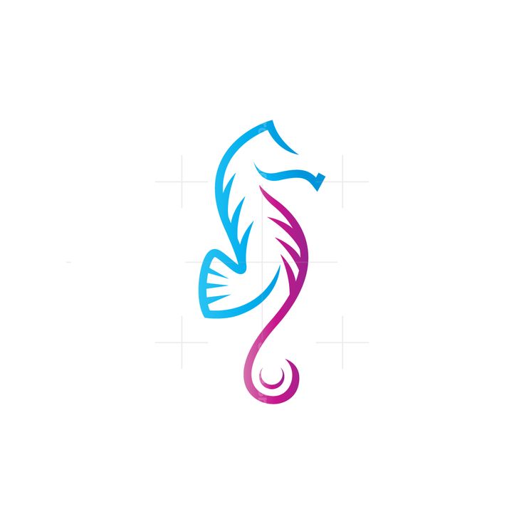 a colorful sea horse logo on a white background with blue and pink colors, it looks like the tail is curled up