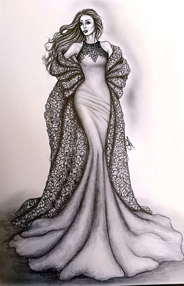 a drawing of a woman in a long dress