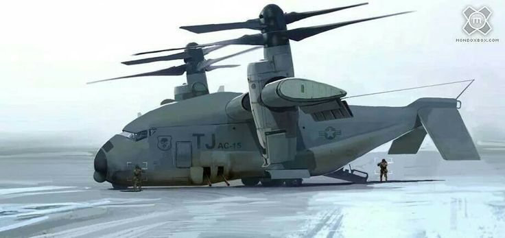 two men standing next to an army helicopter on the snow covered ground in front of it